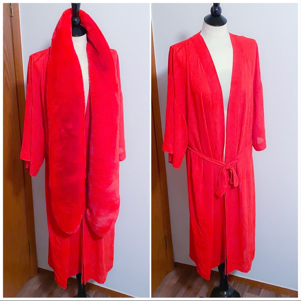 FOREVER 21 red kimono fur set